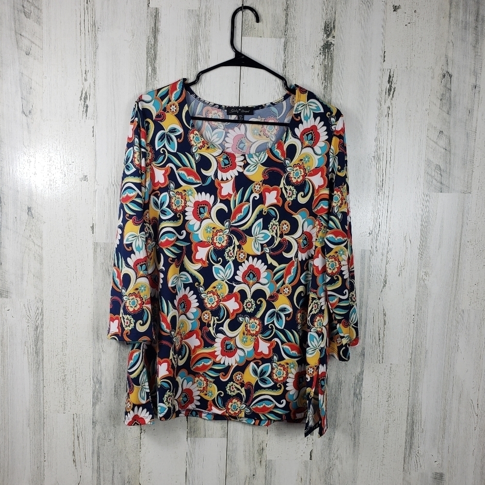 slinky brand colorful long sleeve shirt women's size large